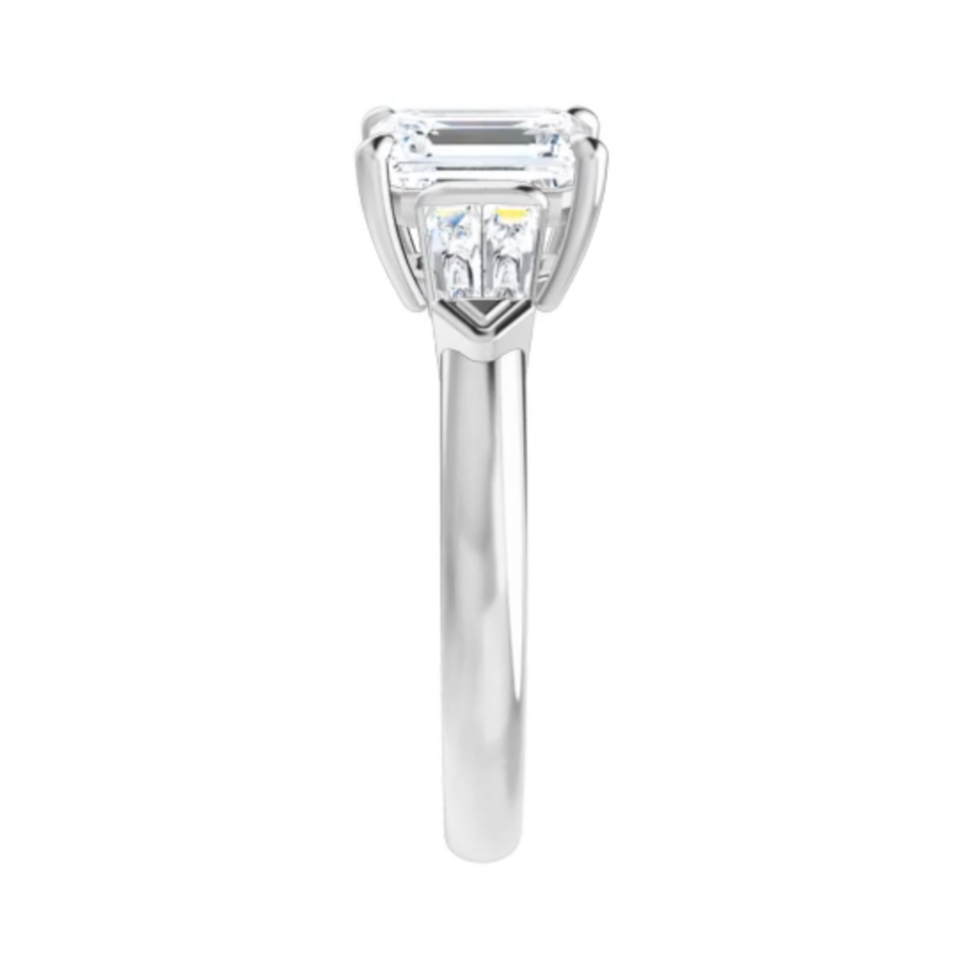 Emerald Cut and Tapered Baguette Diamond Engagement Ring - MONTASH